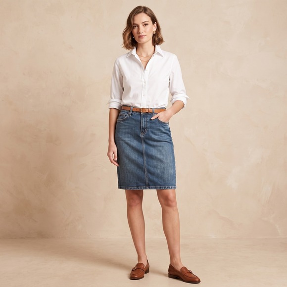 Garnet Hill Dresses & Skirts - GARNET HILL Stretch Denim Pencil Skirt Size 6 Medium Wash Blue $98